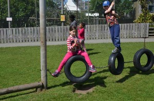 Kids playing on swing